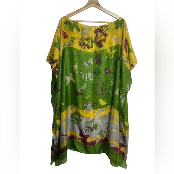 100 % Silk Floral Nature Print Khaftan Tunic One Size - Picture 1 of 6